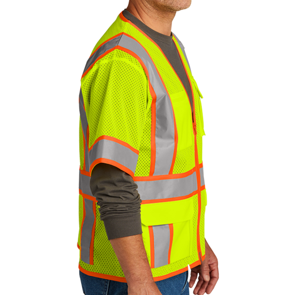CornerStone Ansi 107 Class 3 Surveyor Mesh Zippered Two Tone Short Sleeve Vest, Safety Yellow, Right Sleeve view