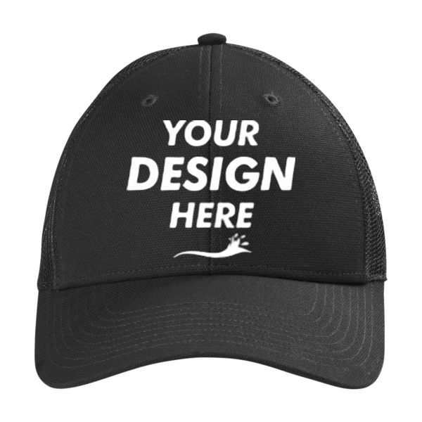 CornerStone Canvas Mesh Back Cap, Black, Front view, Mockup