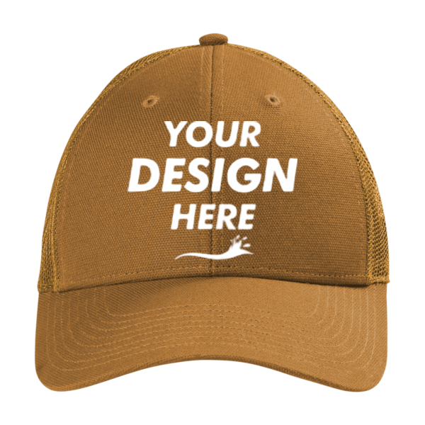 CornerStone Canvas Mesh Back Cap, Duck Brown, Front view, Mockup