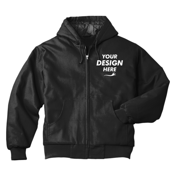 CornerStone Duck Cloth Hooded Work Jacket, Black, Front view, Mockup