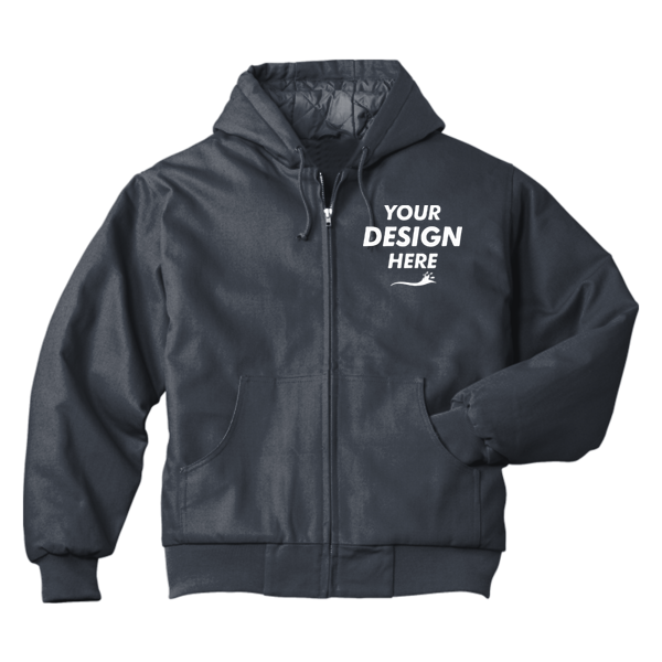 CornerStone Duck Cloth Hooded Work Jacket, Charcoal, Front view, Mockup