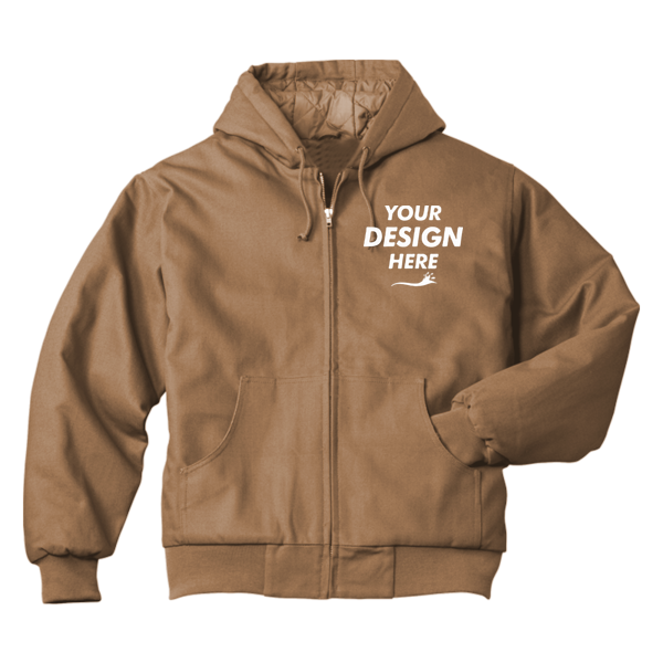 CornerStone Duck Cloth Hooded Work Jacket, Duck Brown, Front view, Mockup