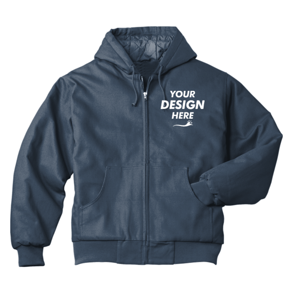 CornerStone Duck Cloth Hooded Work Jacket, Navy, Front view, Mockup