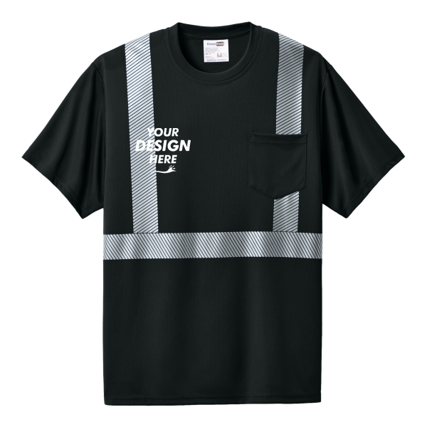 CornerStone Enhanced Visibility Segmented Tape Tee, Black, Front view, Mockup
