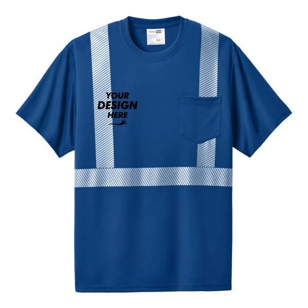 CornerStone Enhanced Visibility Segmented Tape Tee, Royal, Front view, Mockup