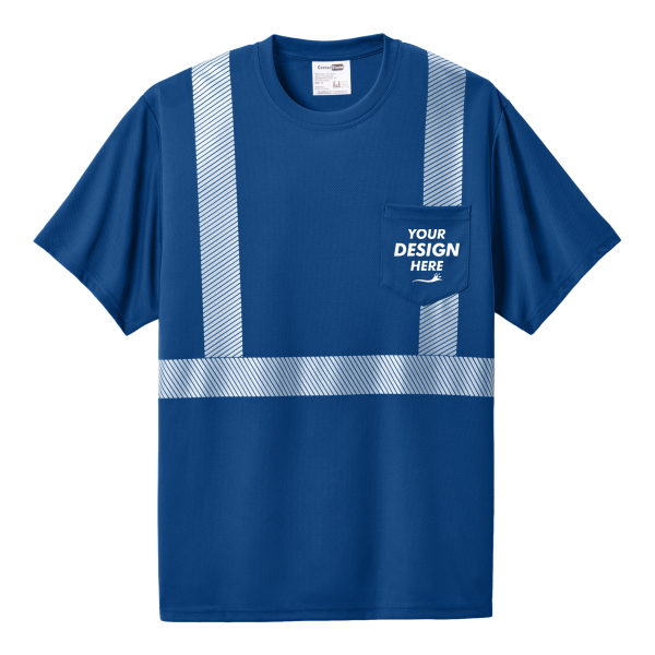 CornerStone Enhanced Visibility Segmented Tape Tee, Royal, Front view, Mockup