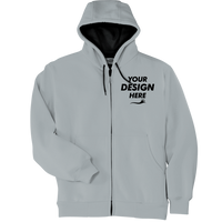 CornerStone Heavyweight Full Zip Hooded Sweatshirt with Thermal Lining, Athletic Heather, Front view, Mockup