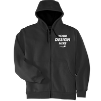 CornerStone Heavyweight Full Zip Hooded Sweatshirt with Thermal Lining, Black, Front view, Mockup
