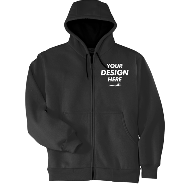 CornerStone Heavyweight Full Zip Hooded Sweatshirt with Thermal Lining, Black, Front view, Mockup
