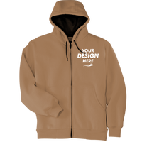 CornerStone Heavyweight Full Zip Hooded Sweatshirt with Thermal Lining, Duck Brown, Front view, Mockup