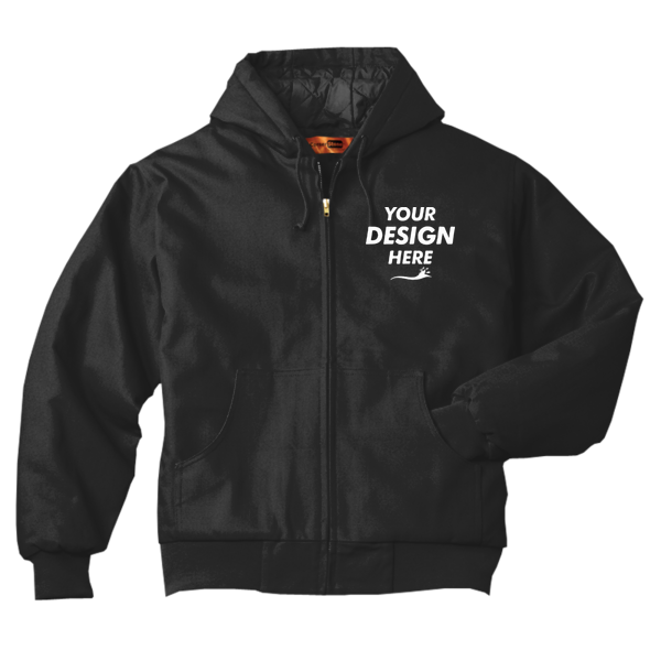 CornerStone Tall Duck Cloth Hooded Work Jacket, Black, Front view, Mockup