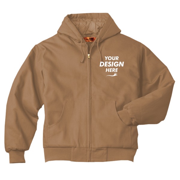 CornerStone Tall Duck Cloth Hooded Work Jacket, Duck Brown, Front view, Mockup