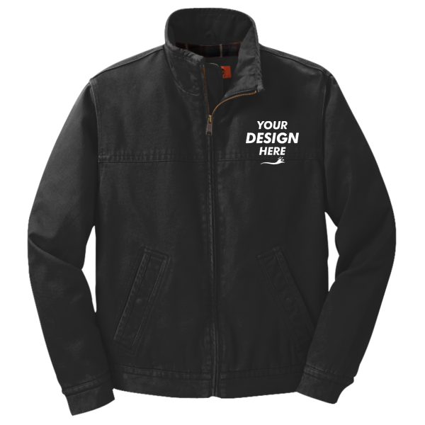 CornerStone Washed Duck Cloth Flannel Lined Work Jacket, Black, Front view, Mockup