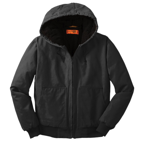 CornerStone Washed Duck Cloth Insulated Hooded Work Jacket, Black, Front view