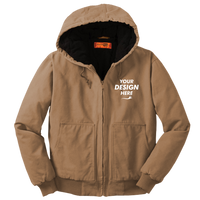 CornerStone Washed Duck Cloth Insulated Hooded Work Jacket, Duck Brown, Front view, Mockup