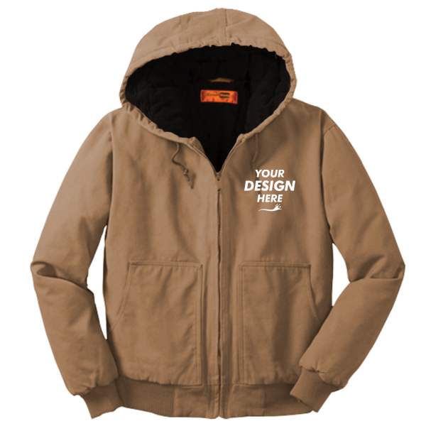 CornerStone Washed Duck Cloth Insulated Hooded Work Jacket, Duck Brown, Front view, Mockup
