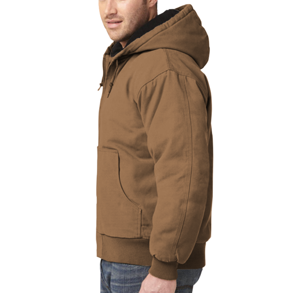CornerStone Washed Duck Cloth Insulated Hooded Work Jacket, Duck Brown, Left Sleeve (Long) view