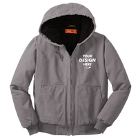 CornerStone Washed Duck Cloth Insulated Hooded Work Jacket, Metal Grey, Front view, Mockup