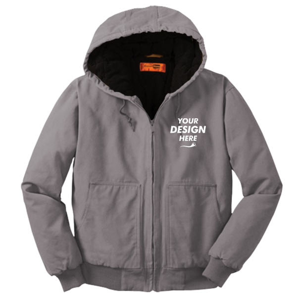 CornerStone Washed Duck Cloth Insulated Hooded Work Jacket, Metal Grey, Front view, Mockup