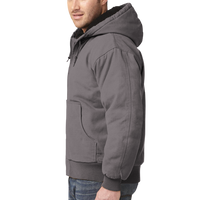CornerStone Washed Duck Cloth Insulated Hooded Work Jacket, Metal Grey, Left Sleeve (Long) view
