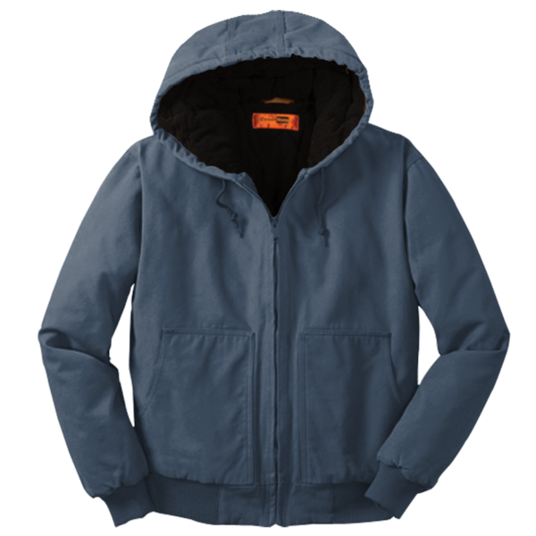CornerStone Washed Duck Cloth Insulated Hooded Work Jacket, Navy, Front view