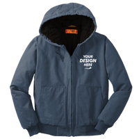 CornerStone Washed Duck Cloth Insulated Hooded Work Jacket, Navy, Front view, Mockup