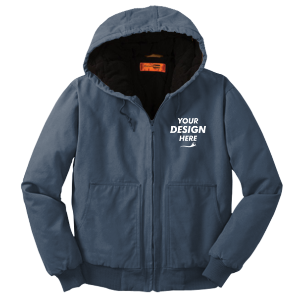 CornerStone Washed Duck Cloth Insulated Hooded Work Jacket, Navy, Front view, Mockup