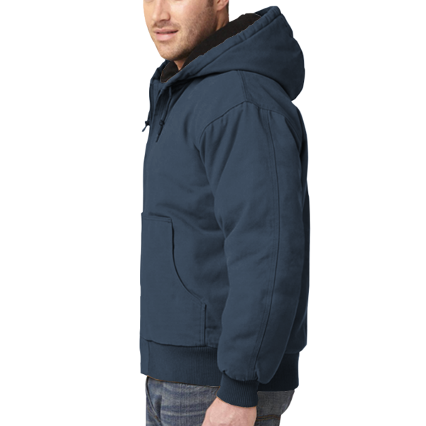 CornerStone Washed Duck Cloth Insulated Hooded Work Jacket, Navy, Left Sleeve (Long) view