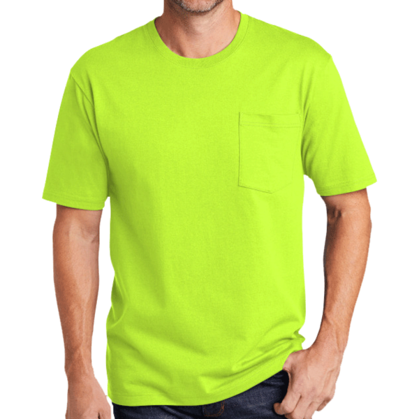 CornerStone Workwear Pocket Tee, Safety Green, Front view