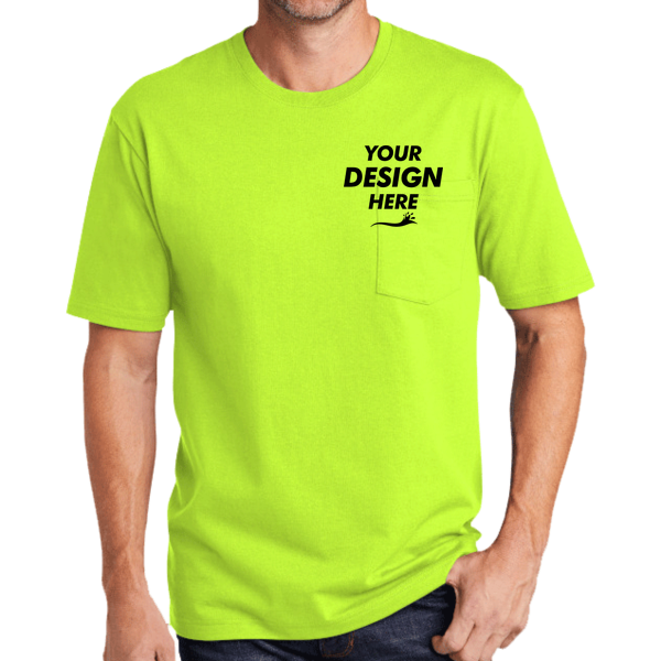 CornerStone Workwear Pocket Tee, Safety Green, Front view, Mockup