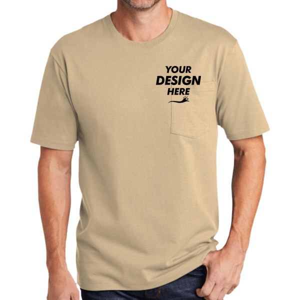CornerStone Workwear Pocket Tee, Tan, Front view, Mockup