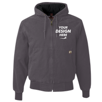 DRI DUCK Men's Cheyenne Boulder Cloth™ Hooded Jacket with Tricot Quilt Lining, Charcoal, Front view, Mockup