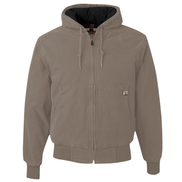 DRI DUCK Men's Cheyenne Boulder Cloth™ Hooded Jacket with Tricot Quilt Lining, Gravel, Front view