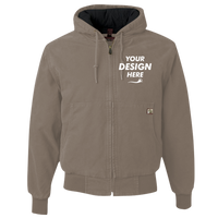 DRI DUCK Men's Cheyenne Boulder Cloth™ Hooded Jacket with Tricot Quilt Lining, Gravel, Front view, Mockup