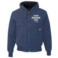 DRI DUCK Men's Cheyenne Boulder Cloth™ Hooded Jacket with Tricot Quilt Lining, Navy, Front view, Mockup