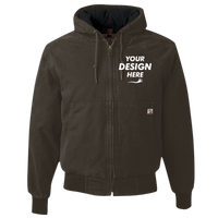 DRI DUCK Men's Cheyenne Boulder Cloth™ Hooded Jacket with Tricot Quilt Lining, Tobacco, Front view, Mockup