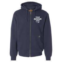 DRI DUCK Men's Crossfire Heavyweight Power Fleece Hooded Jacket with Thermal Lining, Navy, Front view, Mockup