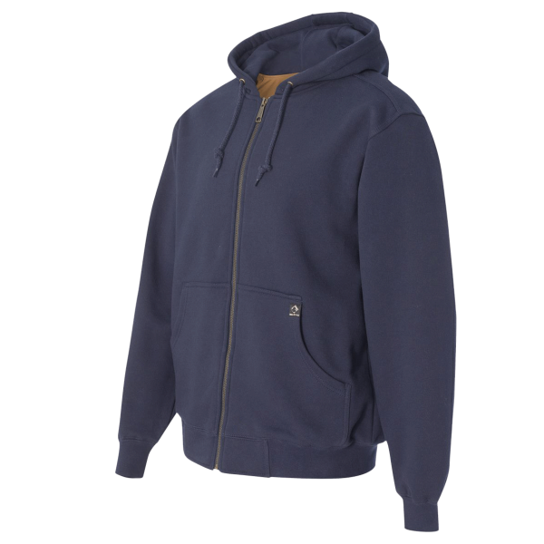 DRI DUCK Men's Crossfire Heavyweight Power Fleece Hooded Jacket with Thermal Lining, Navy, Left Sleeve view