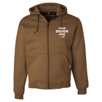 DRI DUCK Men's Crossfire Heavyweight Power Fleece Hooded Jacket with Thermal Lining, Saddle, Front view, Mockup