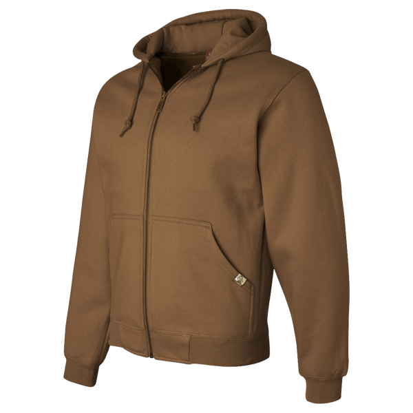 DRI DUCK Men's Crossfire Heavyweight Power Fleece Hooded Jacket with Thermal Lining, Saddle, Left Sleeve view