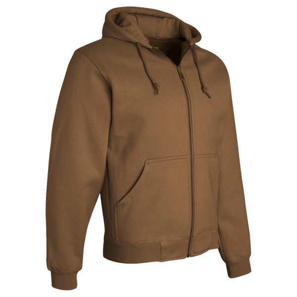 DRI DUCK Men's Crossfire Heavyweight Power Fleece Hooded Jacket with Thermal Lining, Saddle, Right Sleeve view