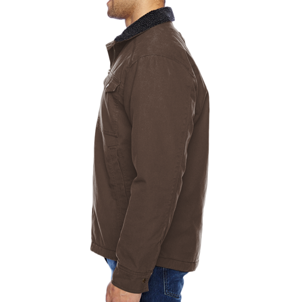 DRI DUCK Men's Endeavor Canyon Cloth™ Canvas Jacket with Sherpa Lining, Tobacco, Left Sleeve view