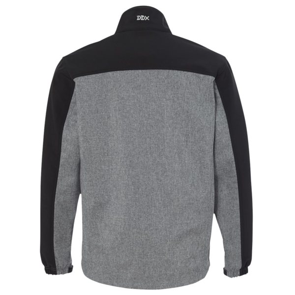 DRI DUCK Men's Motion Soft Shell Jacket, Black Heather / Black, Back view