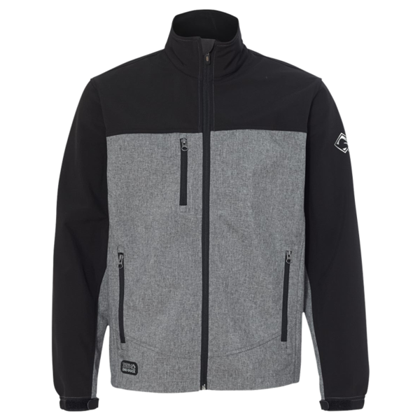 DRI DUCK Men's Motion Soft Shell Jacket, Black Heather / Black, Front view