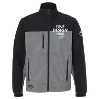 DRI DUCK Men's Motion Soft Shell Jacket, Black Heather / Black, Front view, Mockup