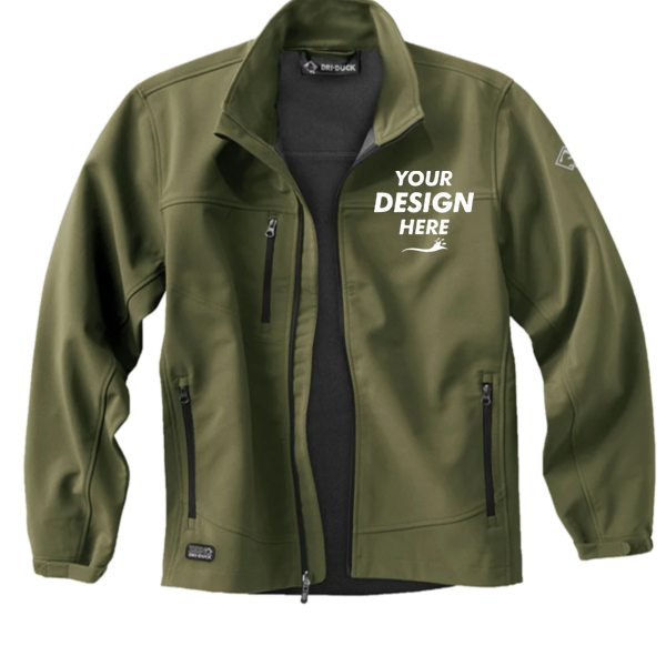 DRI DUCK Men's Motion Soft Shell Jacket, Olive Drab / Olive Drab, Front view, Mockup