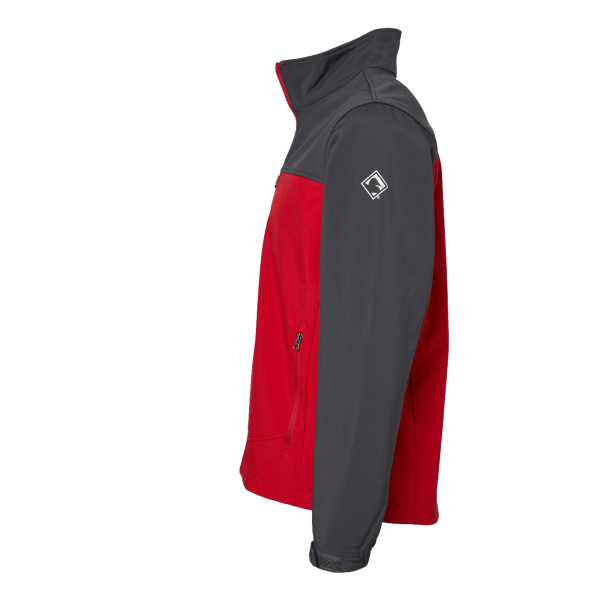 DRI DUCK Men's Motion Soft Shell Jacket, Red / Charcoal, Left Sleeve view