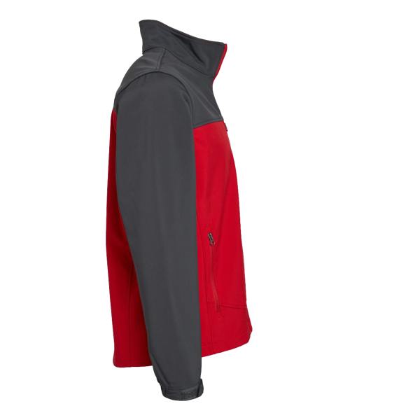 DRI DUCK Men's Motion Soft Shell Jacket, Red / Charcoal, Right Sleeve view