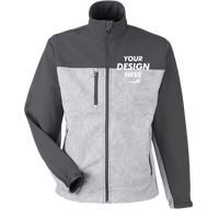DRI DUCK Men's Motion Soft Shell Jacket, Topo / Charcoal, Front view, Mockup