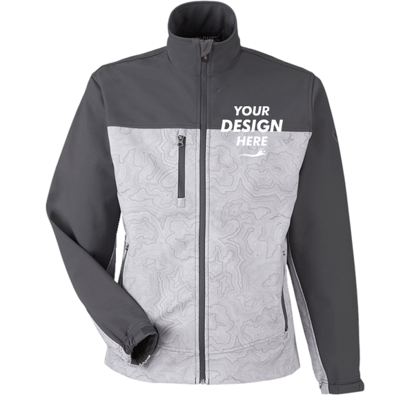 DRI DUCK Men's Motion Soft Shell Jacket, Topo / Charcoal, Front view, Mockup